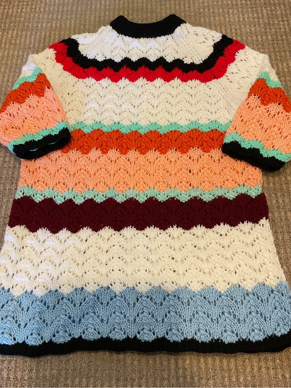Crochet knit Striped Chevron mockneck Sweater tunic dress fall winter